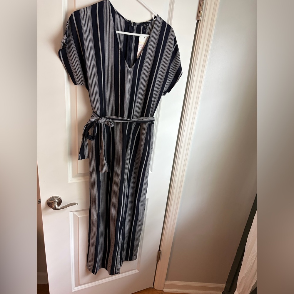 Rails Angela v neck jumpsuit in mediterranean stripe with matching belt - Picture 3 of 13